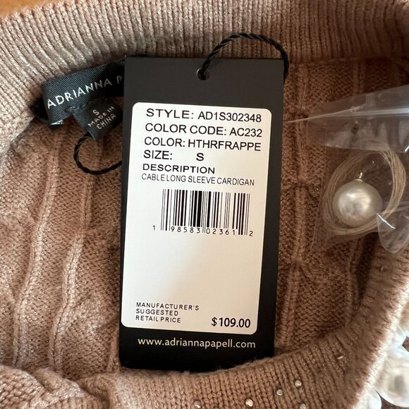 Adrianna Papell Pearl Button Braid Sweater Knit Cardigan SMALL in Heather Frappe - Picture 7 of 9